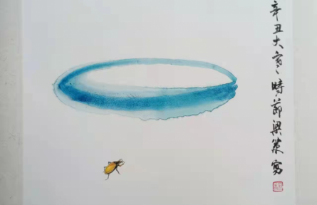 梁策国画：《洗砚池边事》