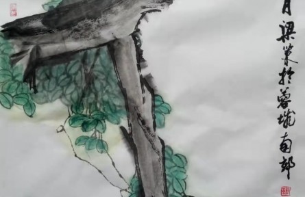 梁策国画作品：《枯木逢春》