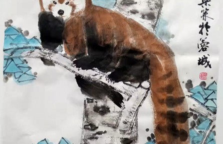 梁策国画作品：《丛林瞭望哨》