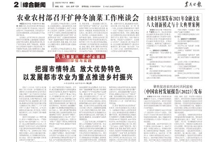 《中国农村发展报告（2022）》发布