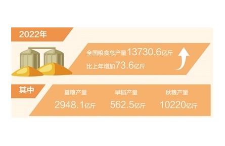 2022年全国粮食产量稳中有增 连续8年稳定在1.3万亿斤以上