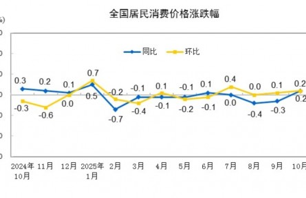 国家统计局：10月份居民消费价格同比上涨0.2%